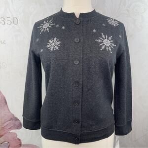 Speculation Grey Snowflake Button Cardigan Sweatshirt NWT Size PETITE Medium